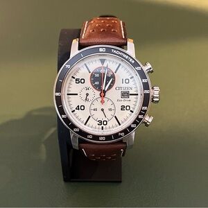 Citizen Eco-Drive Watch with Cream Dial and Brown Strap